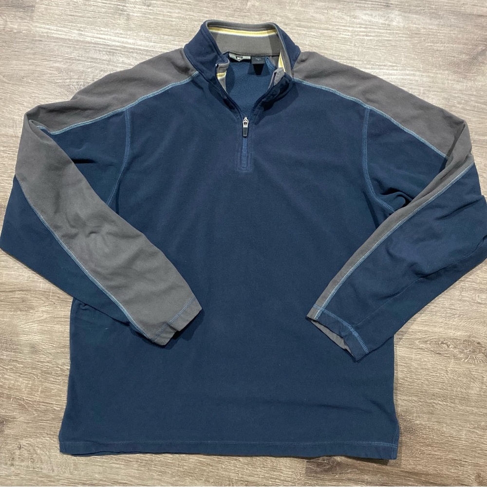 REI 1/4 Zip Pullover Fleece Sweater dark Blue and tan size Medium